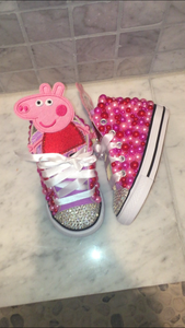 Girls Custom Bling Toe & Pearl sides Character shoes