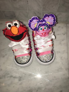 Girls Custom Bling Toe & Pearl sides Character shoes